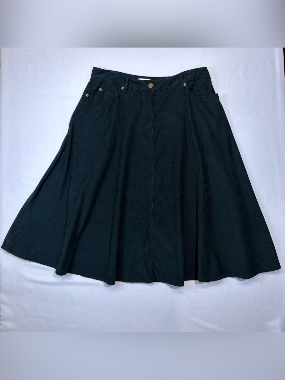 Vintage Isaac Mizrahi Dark Green Corduroy A-Line Midi Skirt